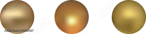 Golden balls of different shades on a transparent background