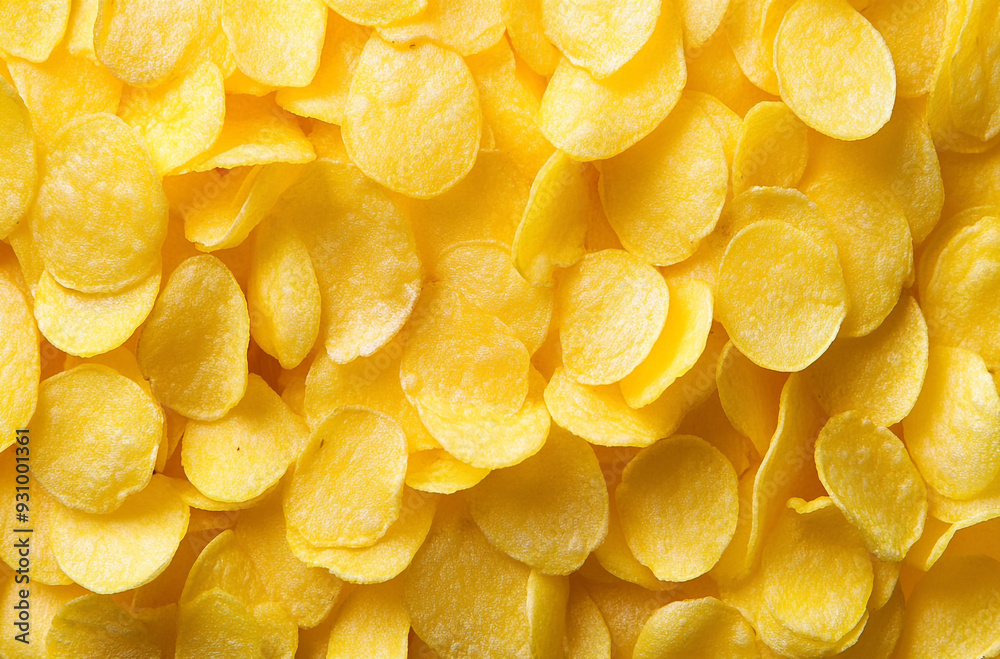 yellow potato chips arranged in an aesthetically pleasing pattern on the table