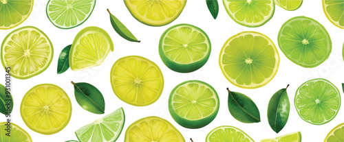 Lime and slices background isolated on white9 photo