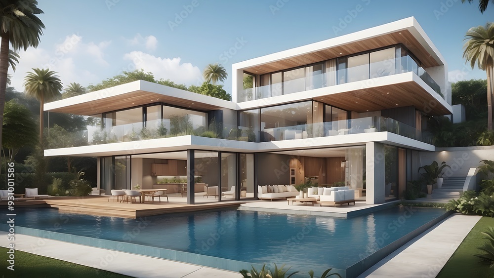 Fototapeta premium Architectural exterior design of luxury house, front elevation design of house