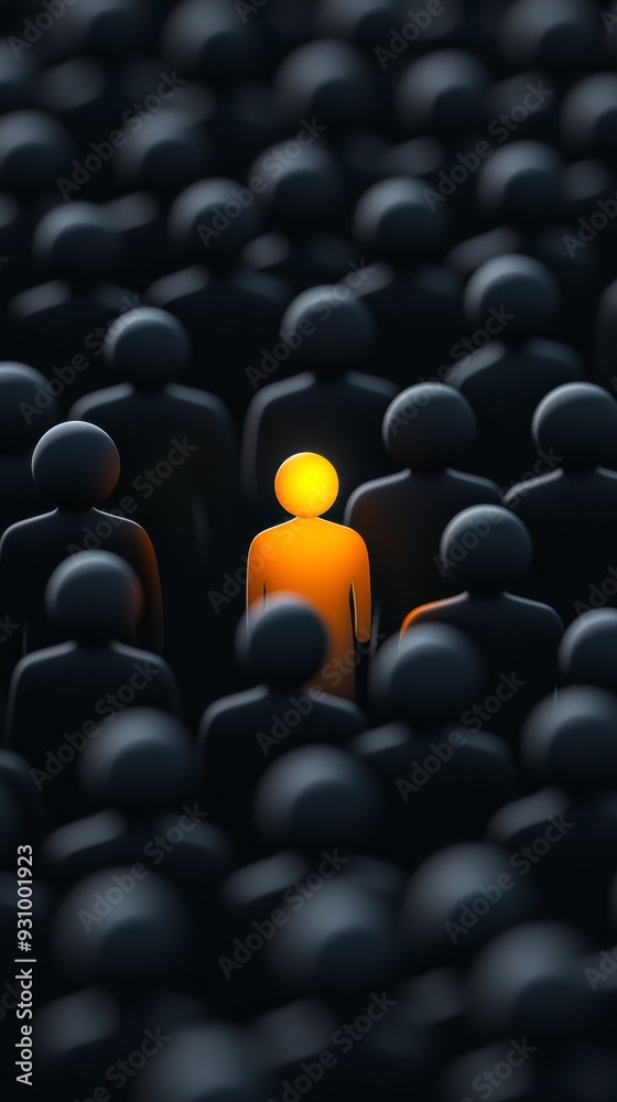 Fototapeta premium A person shines against a background of dark figures, symbolizing individuality, confidence and personal growth