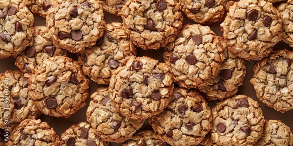 Top view of delicious honey oatmeal chip cookies Top view of delicious honey oatmeal chip cookies