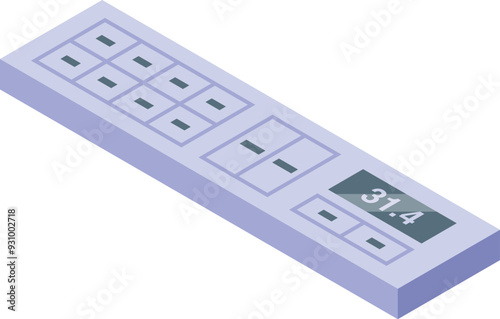 Electric extension cord with multiple outlets is displaying the power consumption in kilowatt hours