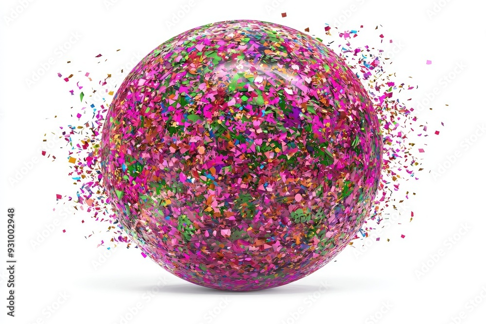 A vibrant, sparkling orb of pink glitter, bursting with colorful particles, perfect for festive or artistic designs. A vibrant, sparkling orb of pink glitter, bursting with colorful particles, perfect for festive or artistic designs.