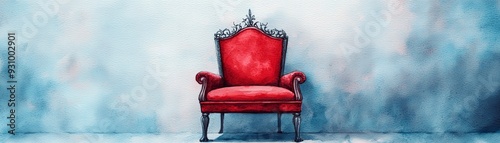 Red Velvet Throne Watercolor Painting. photo