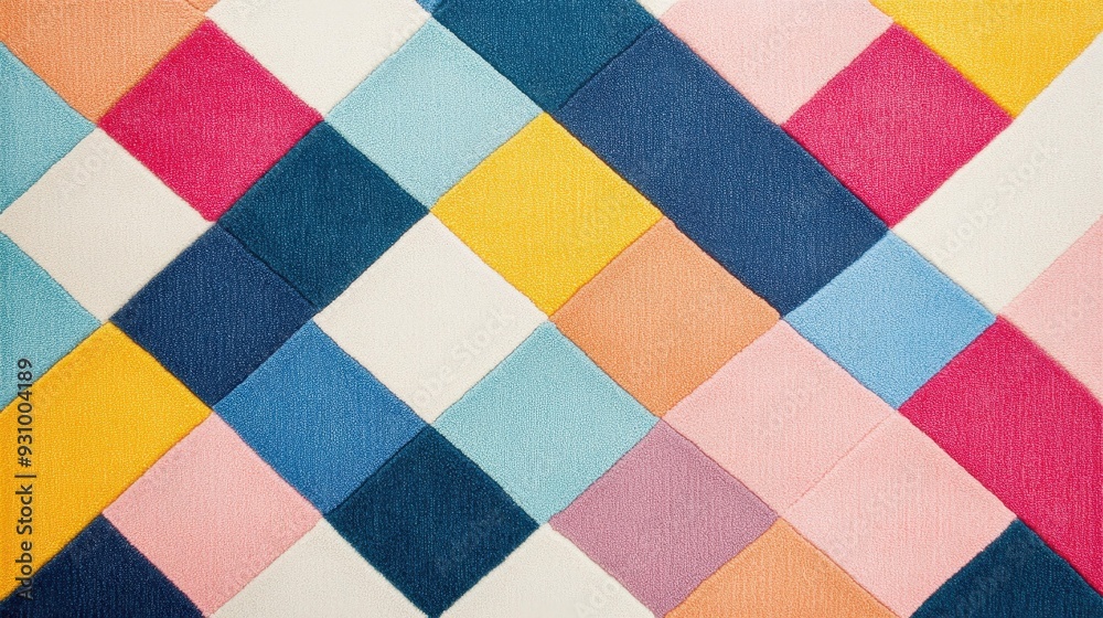 A stunning aerial view of a vibrant geometric rug, showcasing bold colors and intricate patterns that catch the eye. A stunning aerial view of a vibrant geometric rug, showcasing bold colors and intricate patterns that catch the eye.