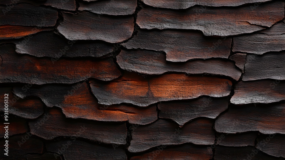 Texture-rich image of persimmon tree bark, showcasing thick, dark layers with pronounced cracks and fissures, a study in natural texture Texture-rich image of persimmon tree bark, showcasing thick, dark layers with pronounced cracks and fissures, a study in natural texture