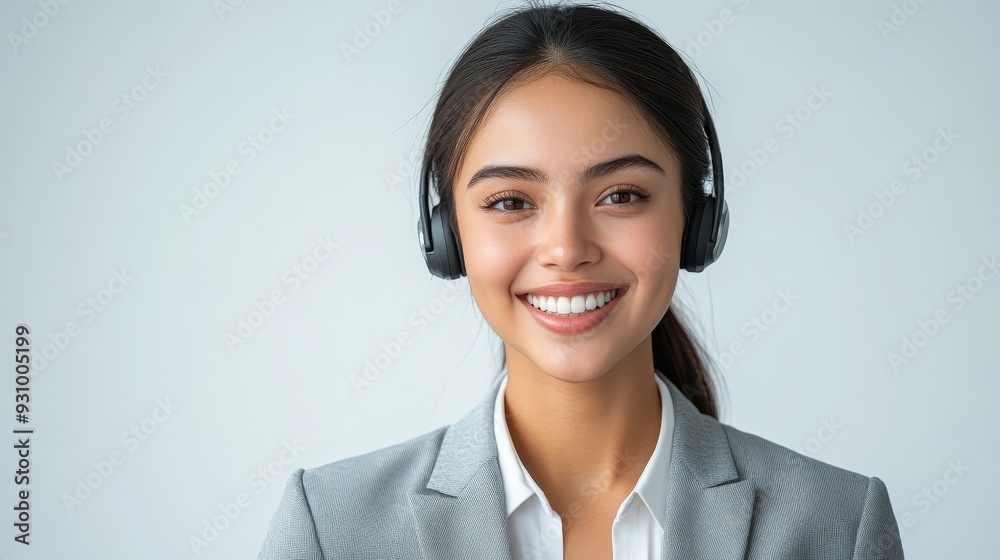 Professional customer service representative, with a bright smile on his face and wearing headphones. A super realistic studio portrait that highlights professionalism and approachability. Professional customer service representative, with a bright smile on his face and wearing headphones. A super realistic studio portrait that highlights professionalism and approachability.