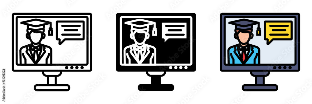 Online Learning Icon, A method of education where students attend classes, complete assignments, and interact with instructors through the internet. Online Learning Icon, A method of education where students attend classes, complete assignments, and interact with instructors through the internet.