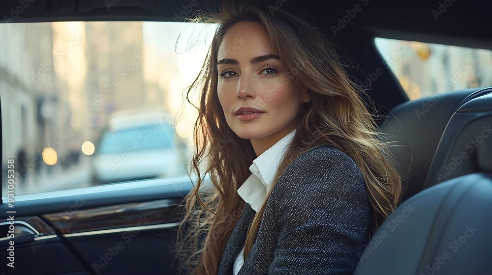 A beautiful woman sits in a car, gazing thoughtfully out the window, reflecting elegance and contemplation. A beautiful woman sits in a car, gazing thoughtfully out the window, reflecting elegance and contemplation.