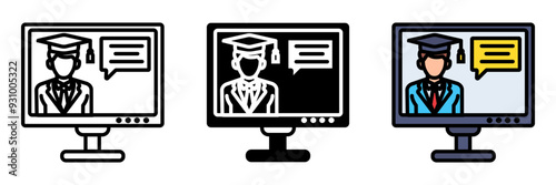 Online Learning Icon, A method of education where students attend classes, complete assignments, and interact with instructors through the internet.