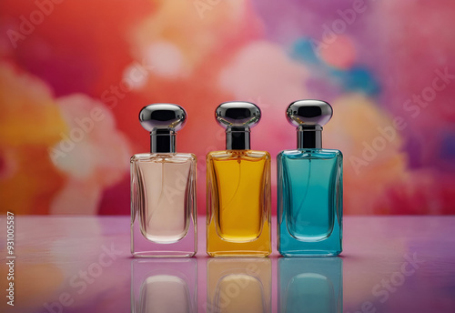 Perfume bottles on a colorful background