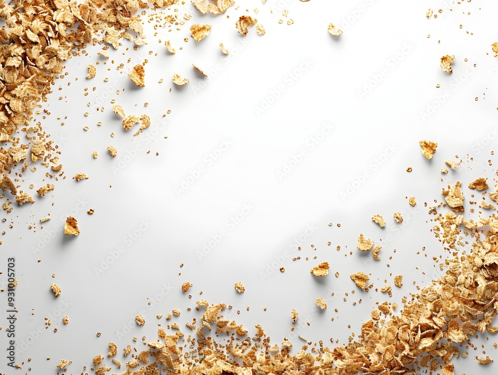 Scattered Crumbs on White Background with Copy Space Scattered Crumbs on White Background with Copy Space