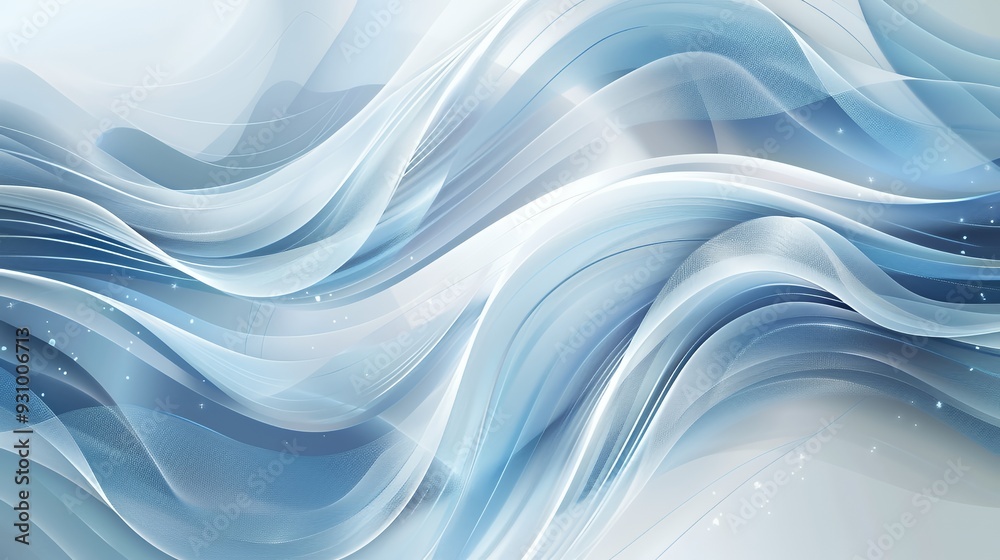 Abstract blue and white wavy background with flowing lines and sparkling particles. Abstract blue and white wavy background with flowing lines and sparkling particles.