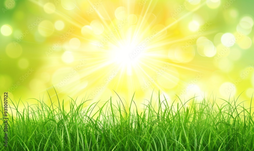 Obraz premium Green grass and sunlight banner background