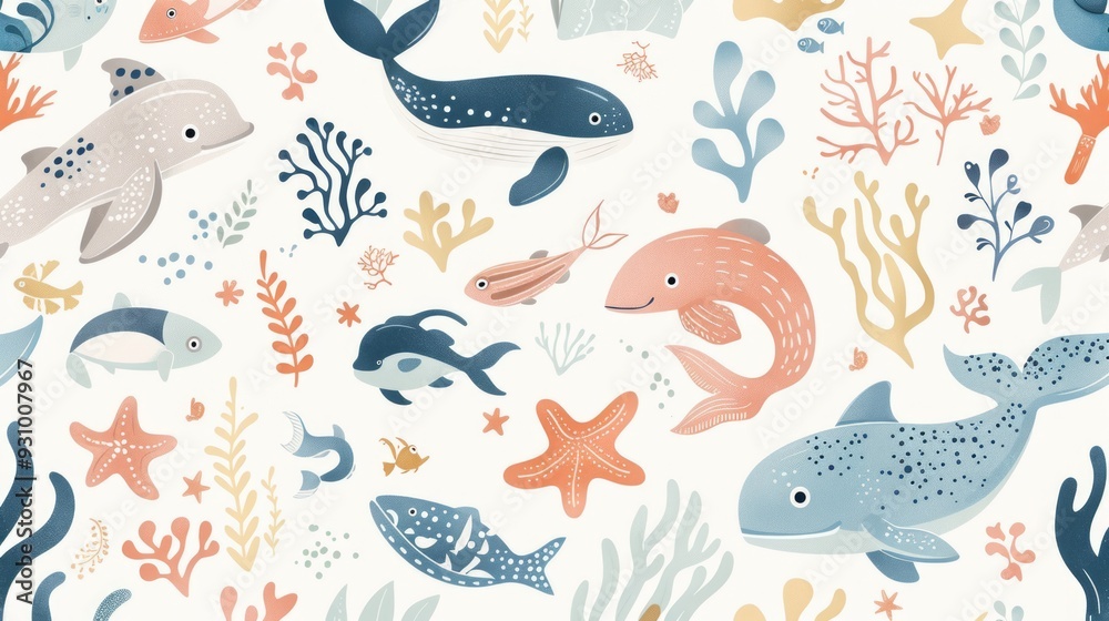 Fototapeta premium cute seamless pattern of animal aquatic 