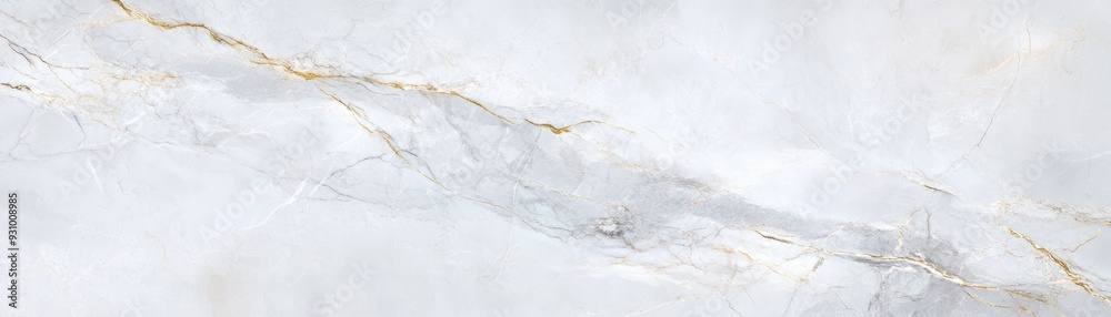 Obraz premium Elegant white marble surface with subtle gray veins and golden accents, perfect for sophisticated design and decor projects.