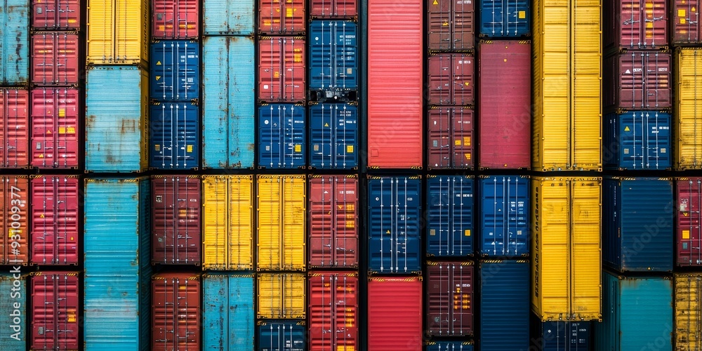 Fototapeta premium a container ship's deck, stacked high with colorful cargo containers ready for global transport