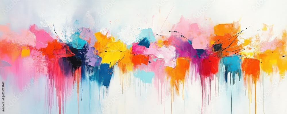 Fototapeta premium Vibrant abstract art featuring colorful splashes and drips, perfect for adding a lively touch to any space.