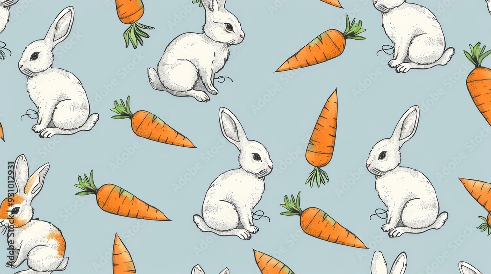 cute seamless pattern of rabbit and carrot