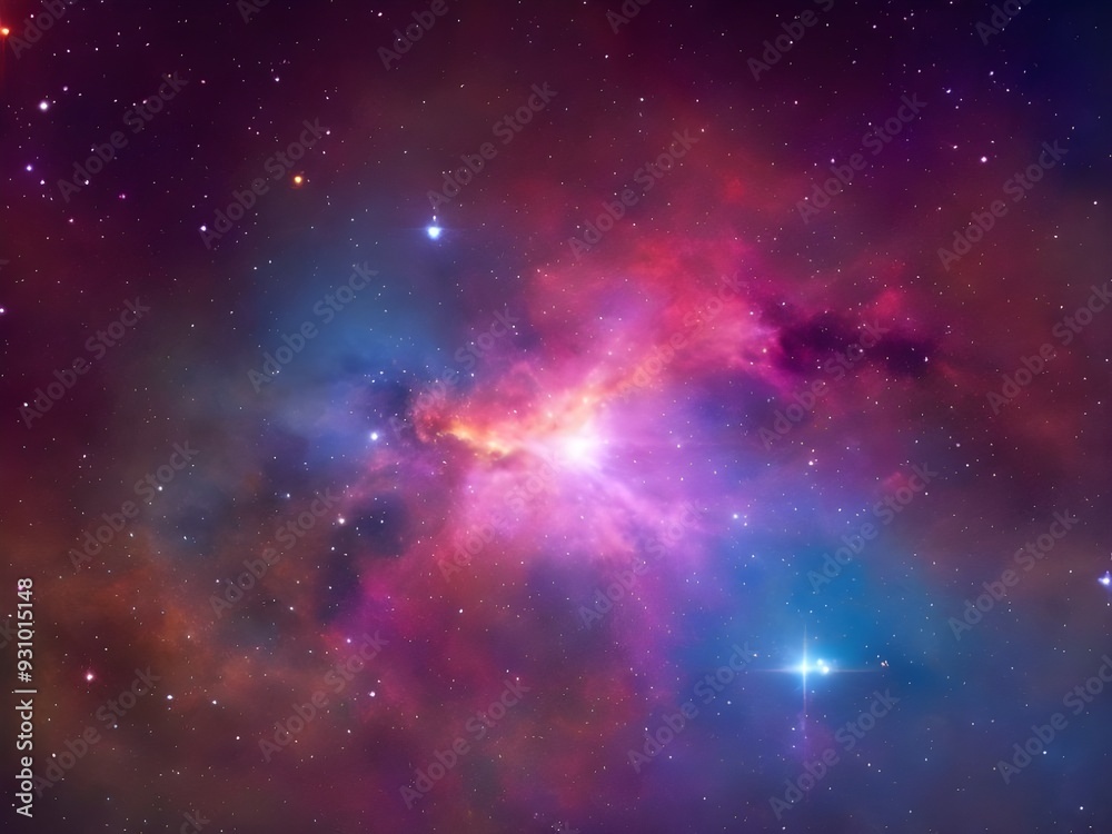 Vibrant Cosmic Nebula with Colorful Light Beams and Starry Background in Deep Space
Vibrant Cosmic Nebula with Colorful Light Beams and Starry Background in Deep Space