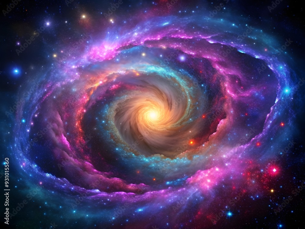 Majestic Swirling Galaxy with Vibrant Colors and Glowing Stars in Deep Space
