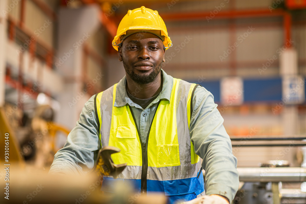 Portrait of happy maintenance worker with confident service at factory warehouse. Portrait of happy maintenance worker with confident service at factory warehouse.