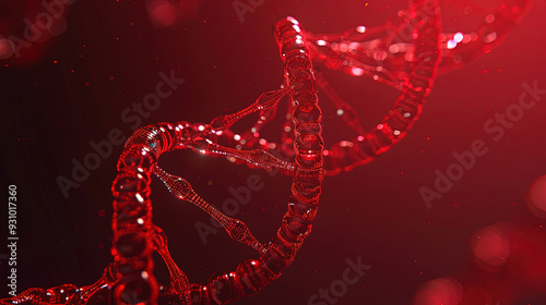 3D illustration of DNA on red background