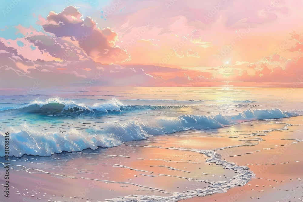 Fototapeta premium Pastel Sunrise and Gentle Waves