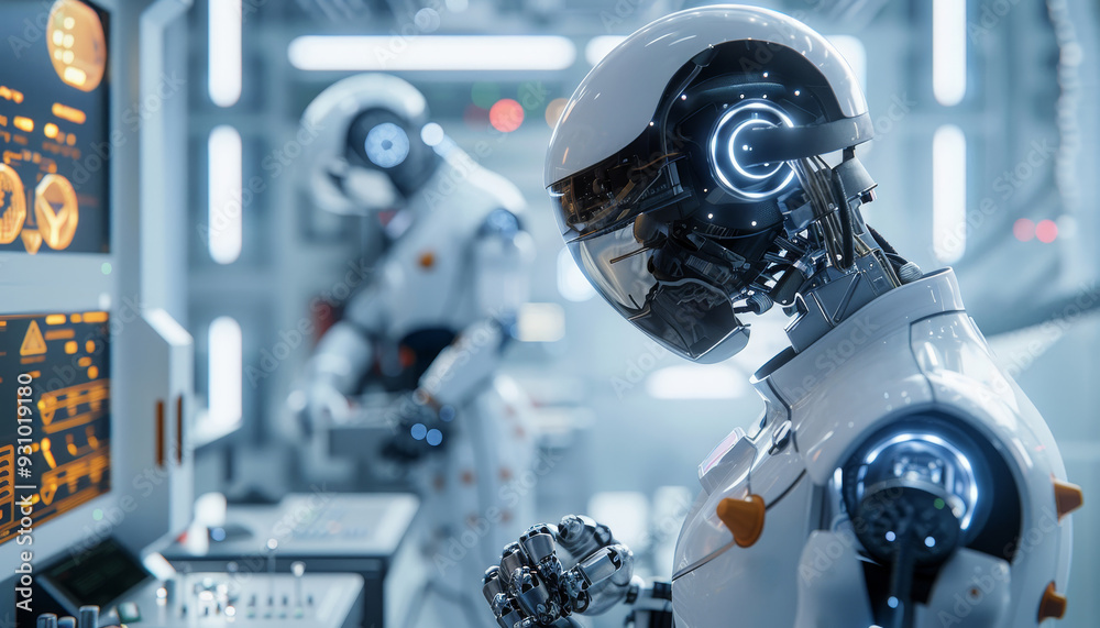 Futuristic Robot in a High-Tech Laboratory Futuristic Robot in a High-Tech Laboratory