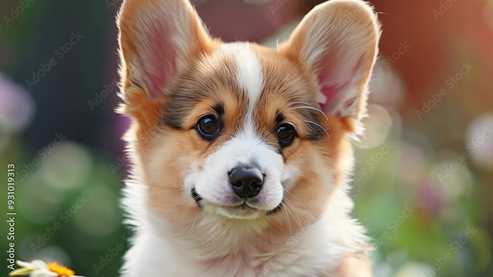 Cute Corgi Puppy Among Flowers Cute Corgi Puppy Among Flowers