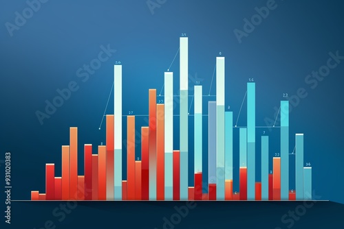 Dynamic bar graph showcasing data trends through colorful visualization and clear metrics against a blue background.