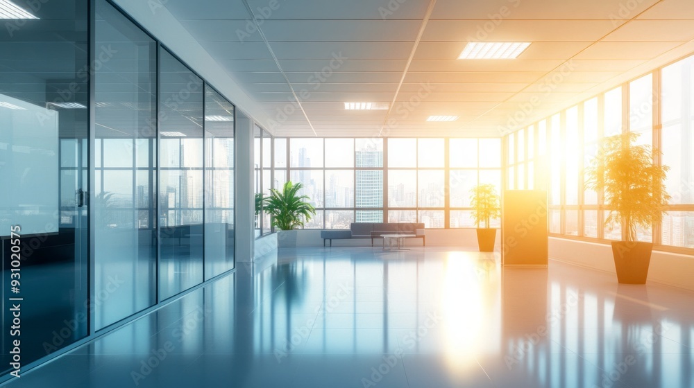 Fototapeta premium Modern Office Interior with City View
