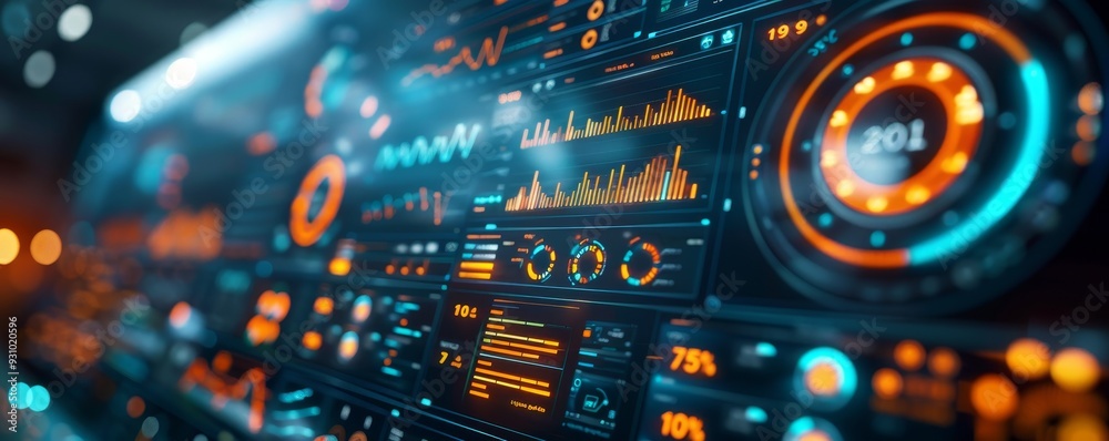 Futuristic Technology Interface with Orange and Blue Lights