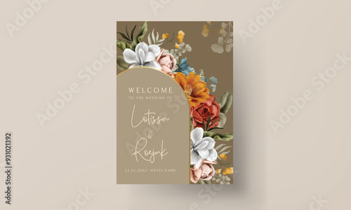 vintage autumn floral watercolor invitation card