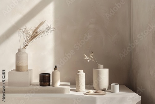 Product display with minimalist design and neutral background