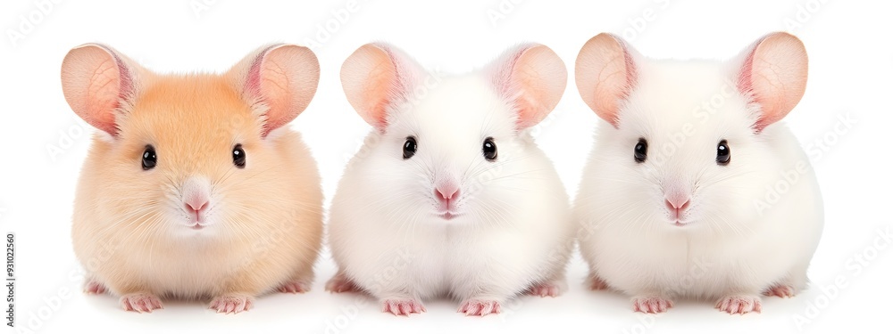 Adorable Trio of Chinchillas in Studio Setting on White Background Adorable Trio of Chinchillas in Studio Setting on White Background
