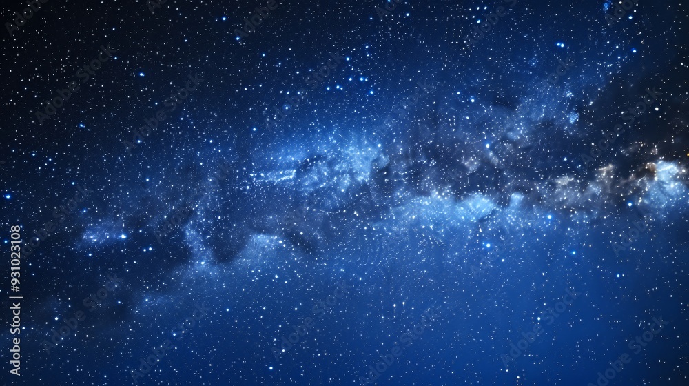 Obraz premium A stunning view of the Milky Way galaxy on a dark night, with countless stars sparkling against the dark blue sky.