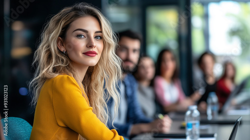 Startup Briefing with Confident Businesswoman and Colleagues in a Modern Corporate Conference Room  photo