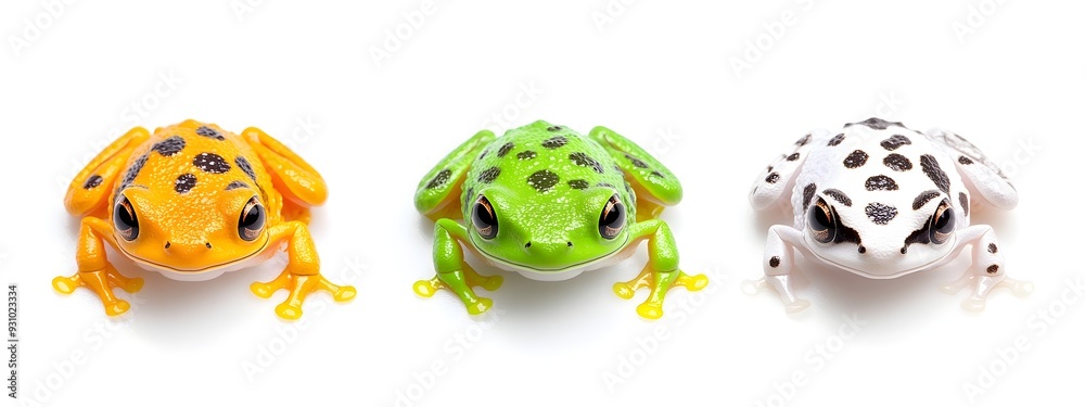 Obraz premium Vibrant and Whimsical Pacman Frog Portraits on Solid Background with Detailed Textures and Patterns