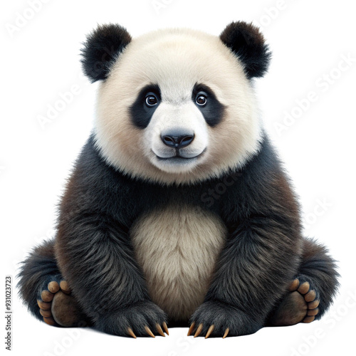 Adorable Panda Cub:  A captivating portrait of a cute panda cub, sitting against a white background, with a sweet, innocent expression.  This adorable image is perfect for adding a touch of cuteness t photo