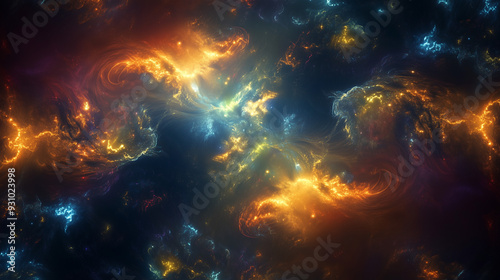 Surreal Fractal Galaxy with Glowing Star Clusters and Mystical Colours in a Deep Space Background 