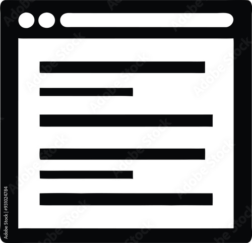 a black and white icon of a page with lines