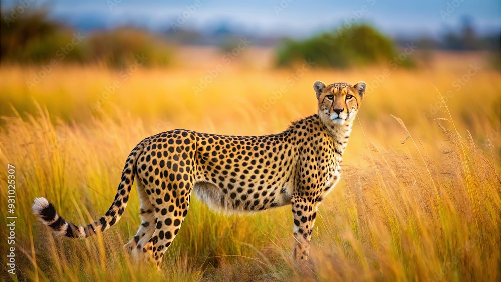 Obraz premium Cheetah hunting for prey in the African savannah, cheetah, savannah, Africa, wildlife, hunting, predator, fast, speed