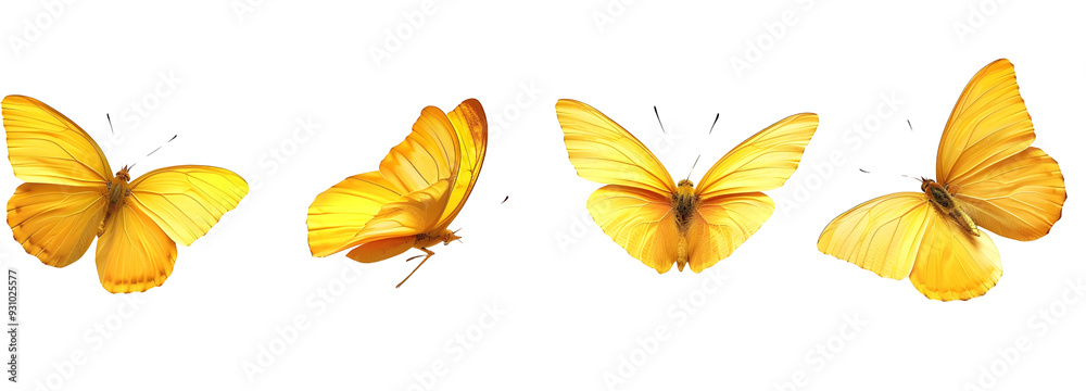 Obraz premium yellow butterflies flying in different directions isolated on transparent background