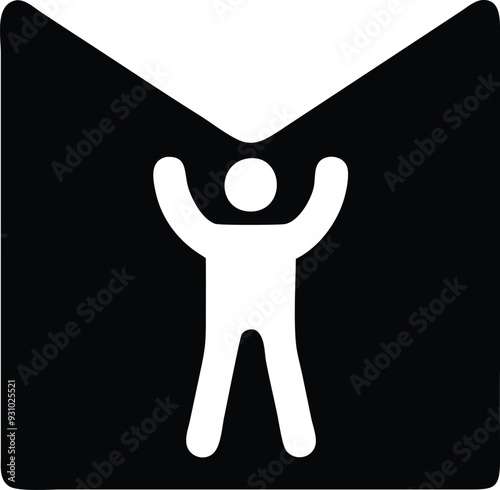a black and white icon of a man holding up his arms