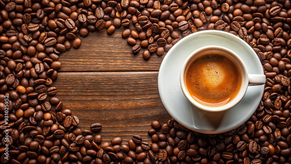 Top view of a hot espresso with rich brown coffee , coffee, espresso, hot drink, beverage, top view, mug, saucer Top view of a hot espresso with rich brown coffee , coffee, espresso, hot drink, beverage, top view, mug, saucer