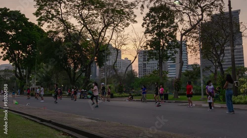 Wallpaper Mural sunset time bangkok city central park sport dance section panorama 4k timelapse thailand  Torontodigital.ca