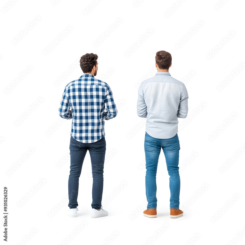 Two casual app developers discussing something while standing in a modern workspace Two casual app developers discussing something while standing in a modern workspace