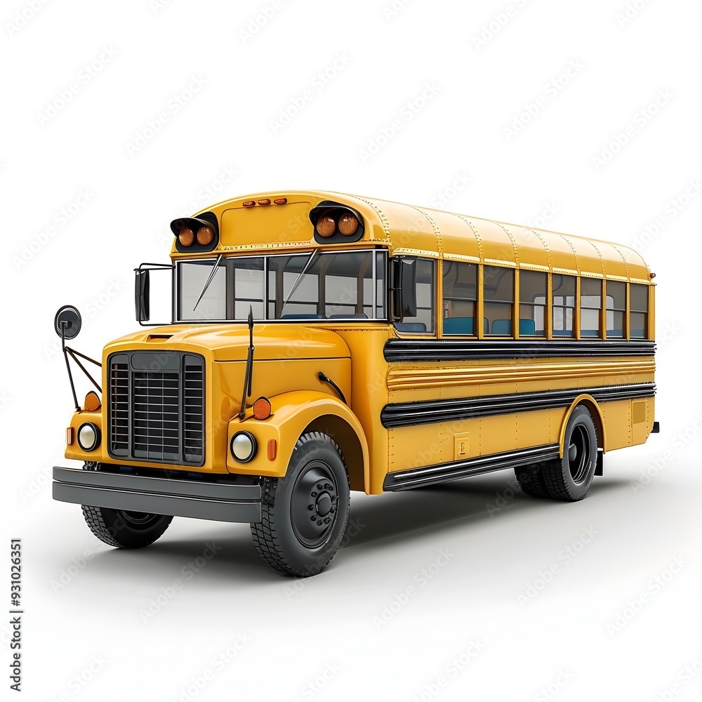 Detailed 3D Rendered School Bus on Isolated White Background with Studio Lighting Detailed 3D Rendered School Bus on Isolated White Background with Studio Lighting